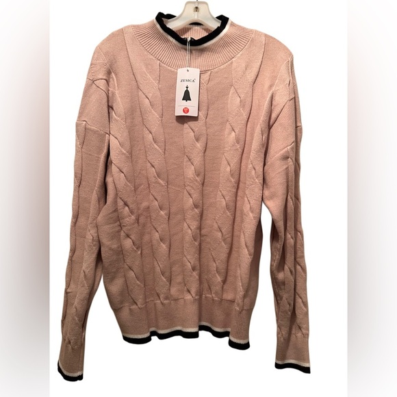 NWT Women's Casual Long Sleeve Mock Neck Cable Knit Contrast Color Sweater XL - Picture 6 of 6